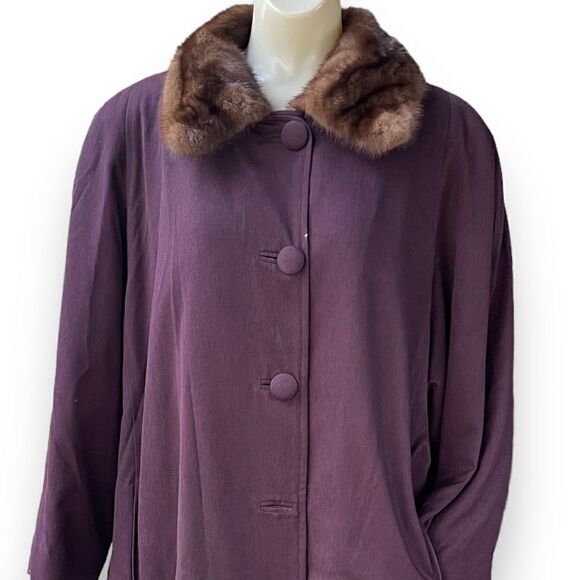 Winters Fur Mink Lined Wool Blend Plum Trench Coat FLAWED /REPURPOSE READY - Picture 5 of 15